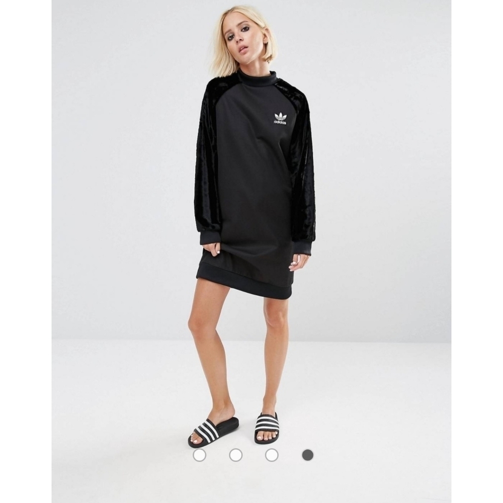Adidas sweatshirt mock neck dress with velvet sleeves - Picture 10 of 10